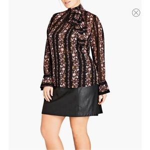 City Chic “Sitting Room” Tie Neck Floral “Stripes” Blouse